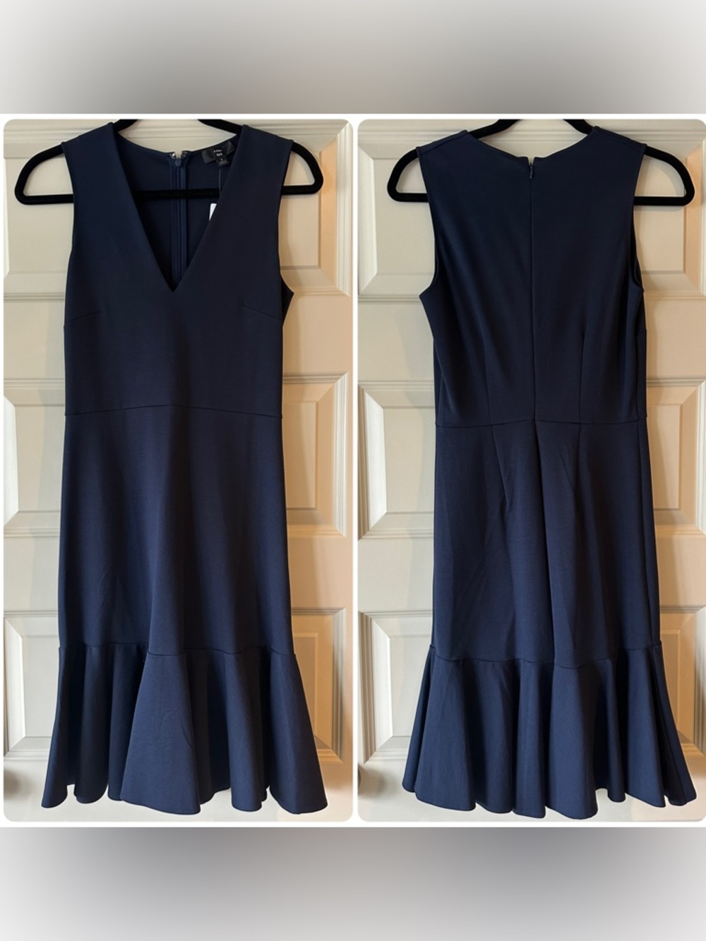 J Crew 365 Sleeveless Navy V-Neck Flounce Hem Dress